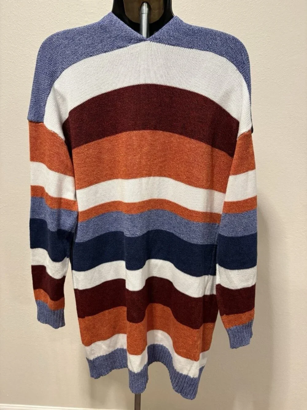Ecowish Cardigan Sweater Women Small Open Front Color Block Knit